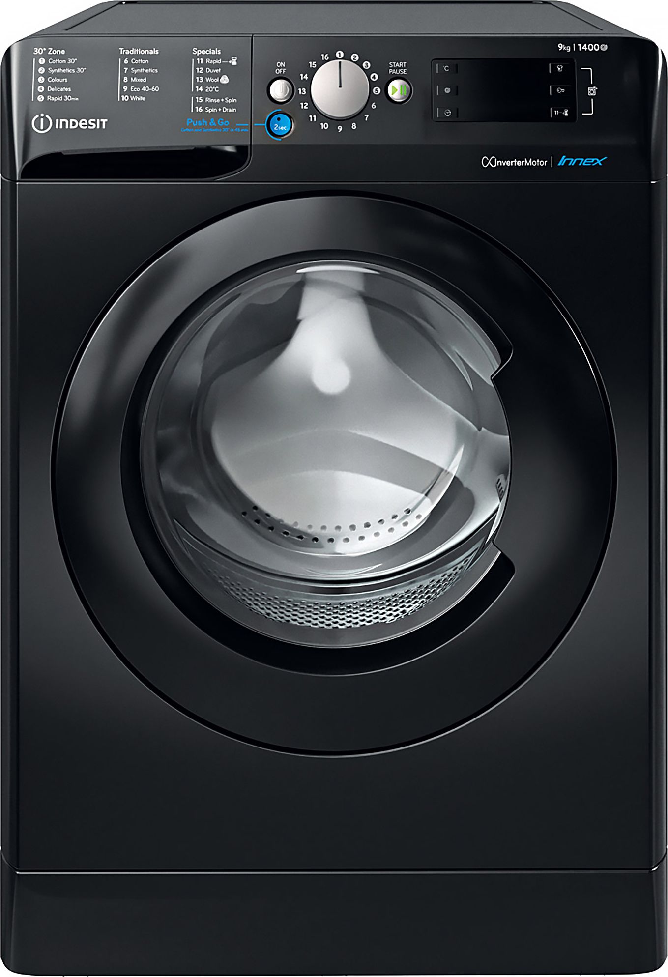 Indesit BWE91496XKUKN 9kg Washing Machine with 1400 rpm - Black - A Rated, Black